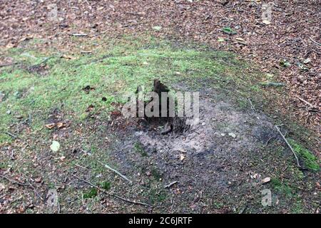 Old drilled hole in ground where copper mining took place in Alderley edge in Cheshire, England Stock Photo