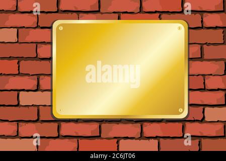A vector illustration of a brass palque on an old brick wall with space for text Stock Vector