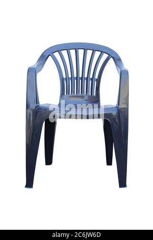 Blue plastic garden chair isolated on white background. Stock Photo