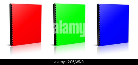 Empty Office folders Binder RGB. Illustration 3D rendering. Isolated on white background. Stock Photo