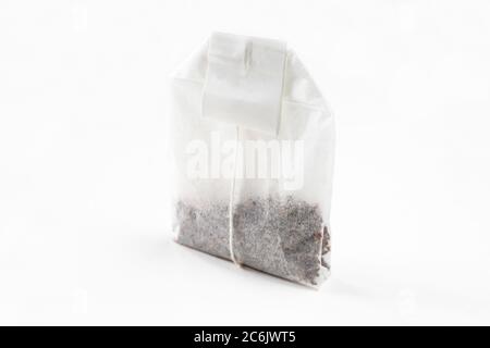 Tea bag with label isolated on white background. mockup template package Stock Photo