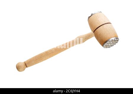 Wooden meat tenderizer for kitchen isolated on whitebt Stock Photo