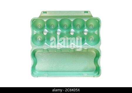 Green carton isolated on white background. Empty egg containerabover Stock Photo
