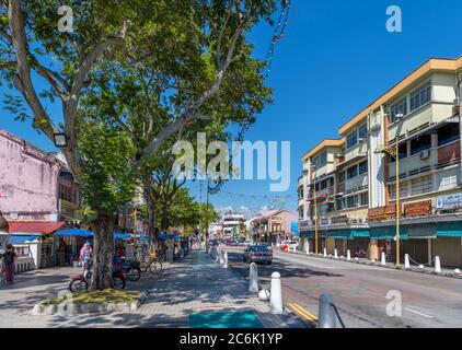 View down Jalan Masjid Kapitan Keling in the old Colonial district, George Town, Penang, Malaysia Stock Photo