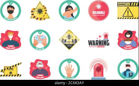 set of icons security measures and precautions, warning signs vector ...