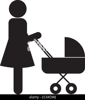 Mother with baby stroller silhouette style icon design, Family relationship and generation theme Vector illustration Stock Vector