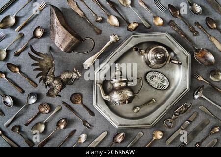 Antique silver still life Stock Photo