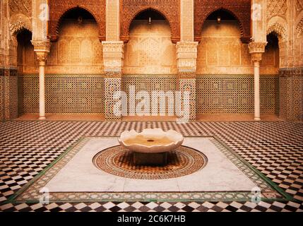 Interiors of a medersa, Medersa Bou Inania, Fez, Morocco Stock Photo