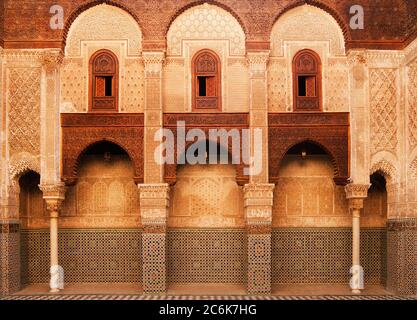 Interiors of a medersa, Medersa Bou Inania, Fez, Morocco Stock Photo