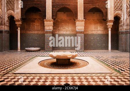 Interiors of a medersa, Medersa Bou Inania, Fez, Morocco Stock Photo