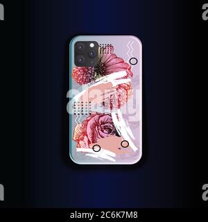 Vector shaboon - smartphone cover design print with flowers and gradient Stock Vector