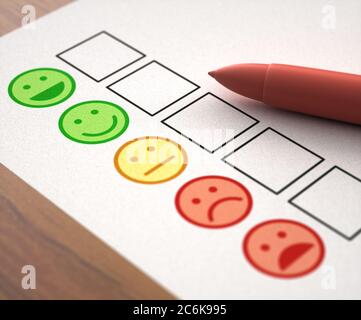Check mark on customer service satisfaction. Check box concept of feedback. Stock Photo