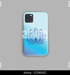 Beautiful Blue Gradient Print Design with Detailed Lotus Brush - Print for Smartphone Case Stock Vector