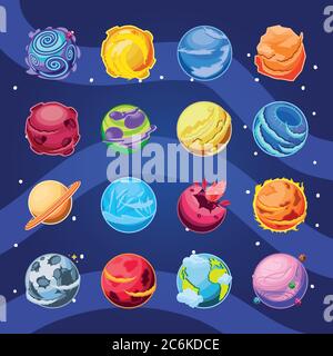 fantastic planets set of icons vector illustration design Stock Vector