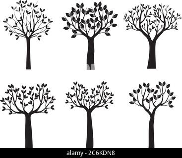 Set back Trees and Leaves. Vector outline Illustration. EPS file. Stock Vector