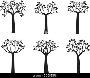 Set back Trees and Leaves. Vector outline Illustration. EPS file. Stock Vector