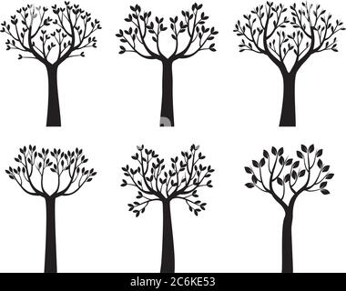 Set back Trees and Leaves. Vector outline Illustration. EPS file. Stock Vector