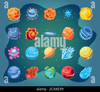 fantastic planets set of icons vector illustration design Stock Vector