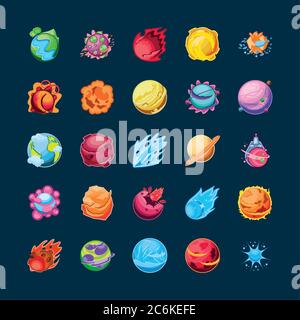 fantastic planets set of icons vector illustration design Stock Vector