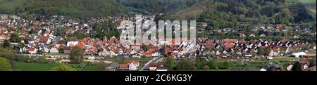 Luegde, Germany - 10 May 2015: Panorama view of Luegde on Easter Sunday from the Osterberg. Spring travel destination for a quiet holiday. Stock Photo