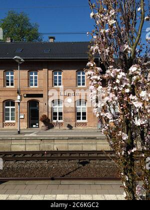 Train station in small town Luegde, Germany in spring. Stock Photo