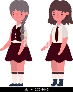 Girls kids cartoons with uniforms design, Back to school eduacation class lesson theme Vector illustration Stock Vector