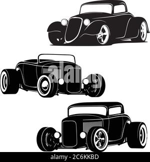 Hot Rod Muscle Cars Silhouette Set Isolated Vector Illustration Stock Vector