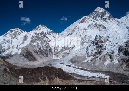 South-west face of Mount Everest 8848m with Khumbu Glacier from Kala Patthar 5644m view,Khumbu valley, Sagarmatha national park, Nepalese Himalayas on Stock Photo