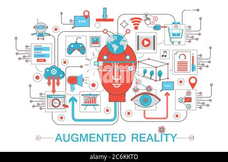 Modern Flat thin Line design Augmented reality concept for web banner website, presentation, flyer and poster Stock Vector