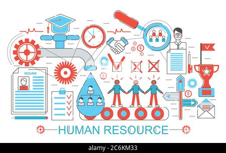 Modern Flat thin Line design Human resource concept for web banner website, presentation, flyer and poster Stock Vector