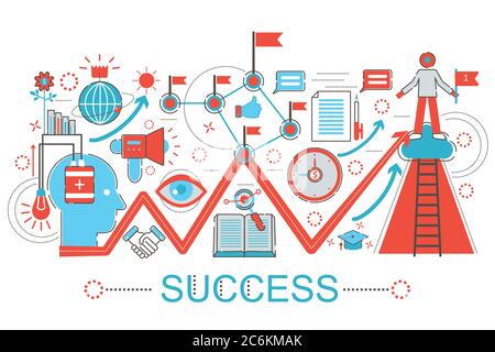 Modern graphic flat line design style infographics concept of Success life with icons, for website, presentation and poster Stock Vector