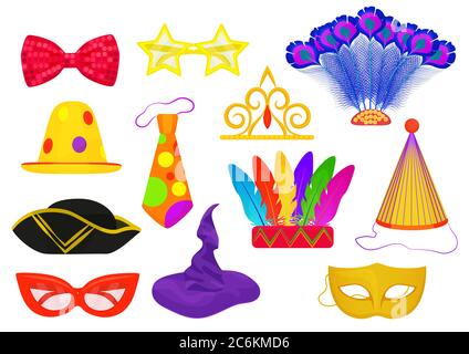 Masquerade carnival thematic party attributes flat objects set Stock Vector