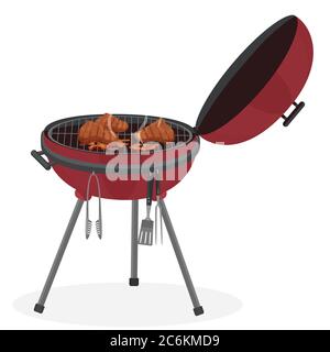 Kettle barbecue grill. Picnic camping cooking. BBQ party isolated Stock Vector