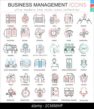 Vector Business management ultra modern color outline line icons for apps and web design Stock Vector