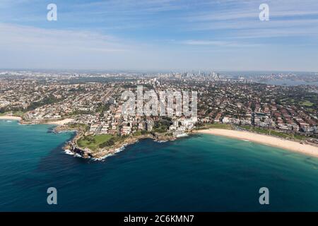 Aerial view of the famous Bondi Beach - one of the most famous beaches located a short drive from the CBD of Sydney Stock Photo