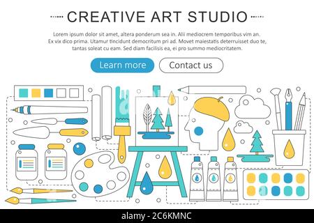 Vector elegant thin line flat modern Creative or painter art web studio elegant concept. Website header banner elements layout. Presentation, flyer and poster Stock Vector