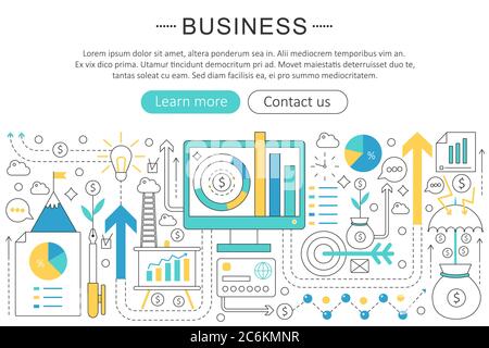 Vector elegant thin line flat modern Art design Business finance discipline concept. Website header banner elements layout. Presentation, flyer and poster Stock Vector