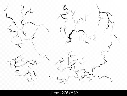 Set of five fractures cracks and clefs isolated in alpha transperant background Stock Vector