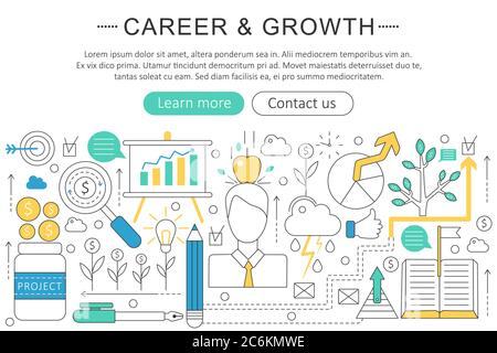 Vector elegant thin line flat modern Career and growing concept. Website header banner elements layout. Presentation, flyer and poster Stock Vector
