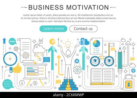 Vector elegant thin line flat modern Art design Business motivation discipline concept. Websiteheader banner elements layout. Presentation, flyer and poster. Stock Vector