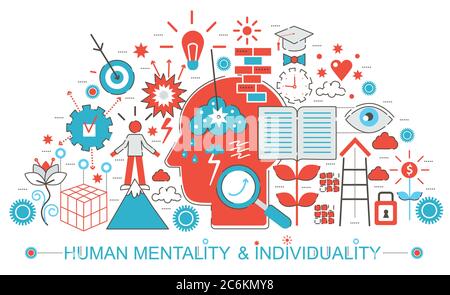 Modern Flat thin Line design Human mentality and individuality features. concept for web banner website, presentation, flyer and poster Stock Vector