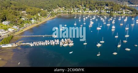 Aerial view of Hardys Bay on the central coast of New South Wales,  located on the Brisbane Waters. Stock Photo