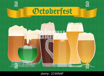 Oktoberfest beer celebration poster. Beer Oktoberfest German festival vector background. Keg of beer collection set Stock Vector