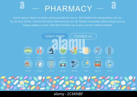 Vector elegant flat modern Art design Medicine pharmacy healthcare concept. Website header banner elements layout. Presentation, flyer and poster Stock Vector