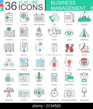 Vector Business management modern color flat line outline icons for apps and web design Stock Vector