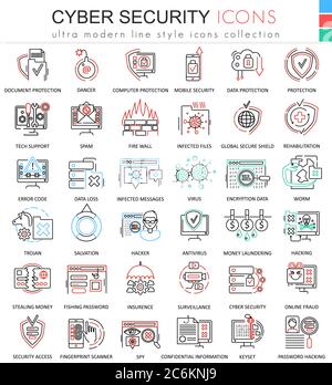 Vector Cyber security ultra modern color outline line icons for apps and web design Stock Vector