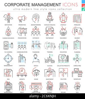 Vector Corporate managment ultra modern color outline line icons for apps and web design Stock Vector