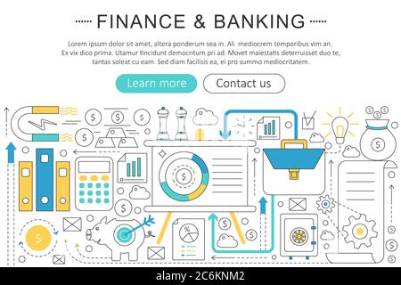 E-banking, concept header, flat design thin line style Stock Vector ...