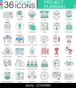 Vector business finance Project planning modern color flat line outline icons for apps and web design Stock Vector