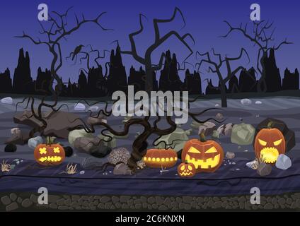 Halloween night background pumpkins and dark castle design Stock Vector ...